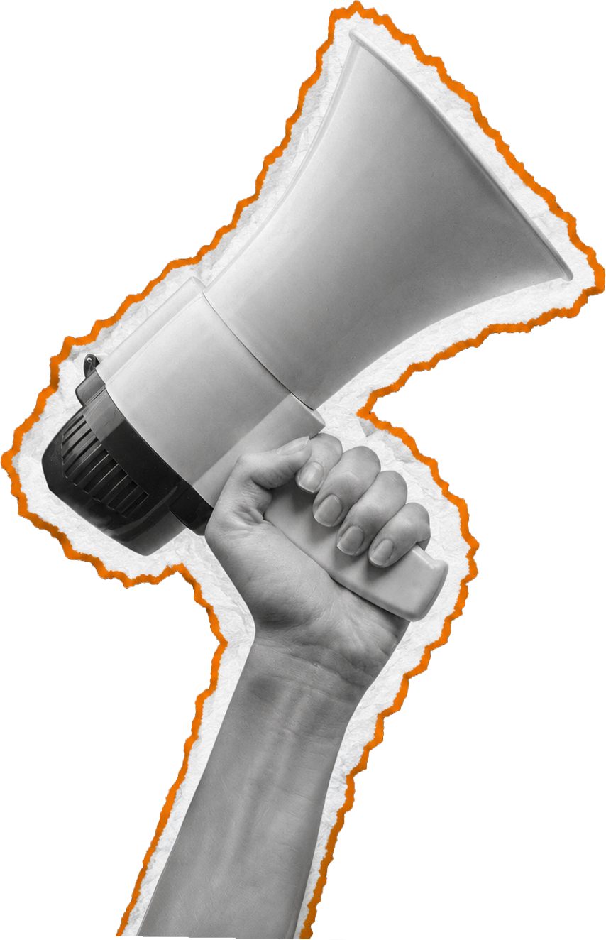 Mão segurando megafone representando a revolução humana na aprendizagem corporativa